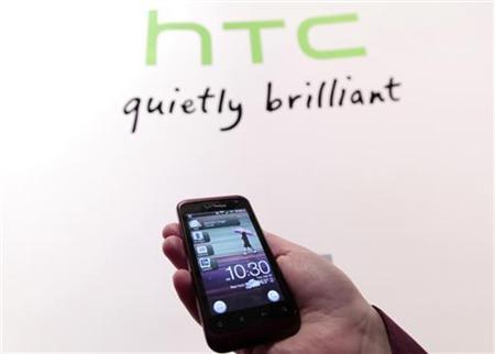 The new HTC smartphone Rhyme is shown during the unveiling event in New York