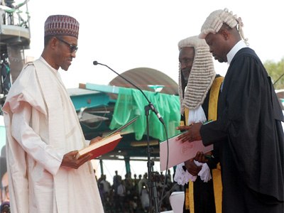 President Buhari taking oath of office...on Friday. PHOTO: NAN